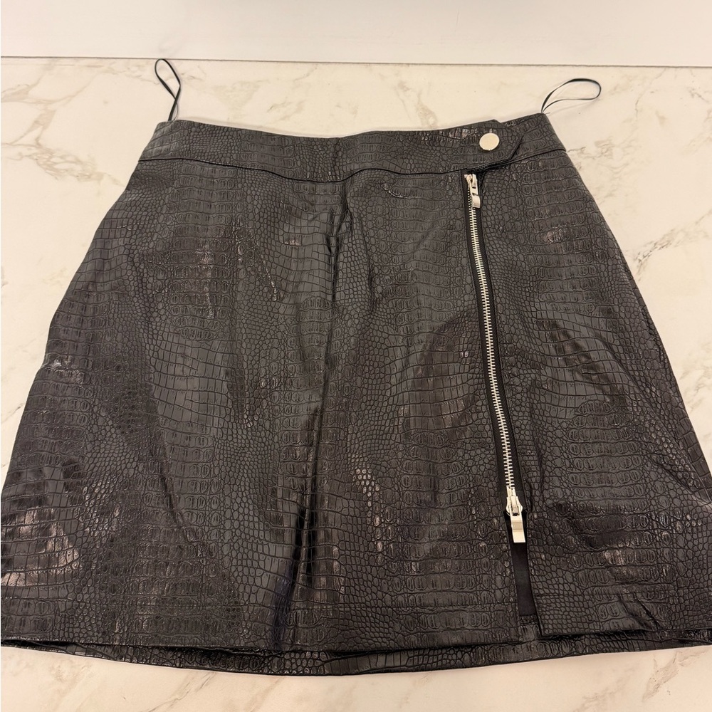 Privy Charcoal Croc-Embossed Mini Skirt